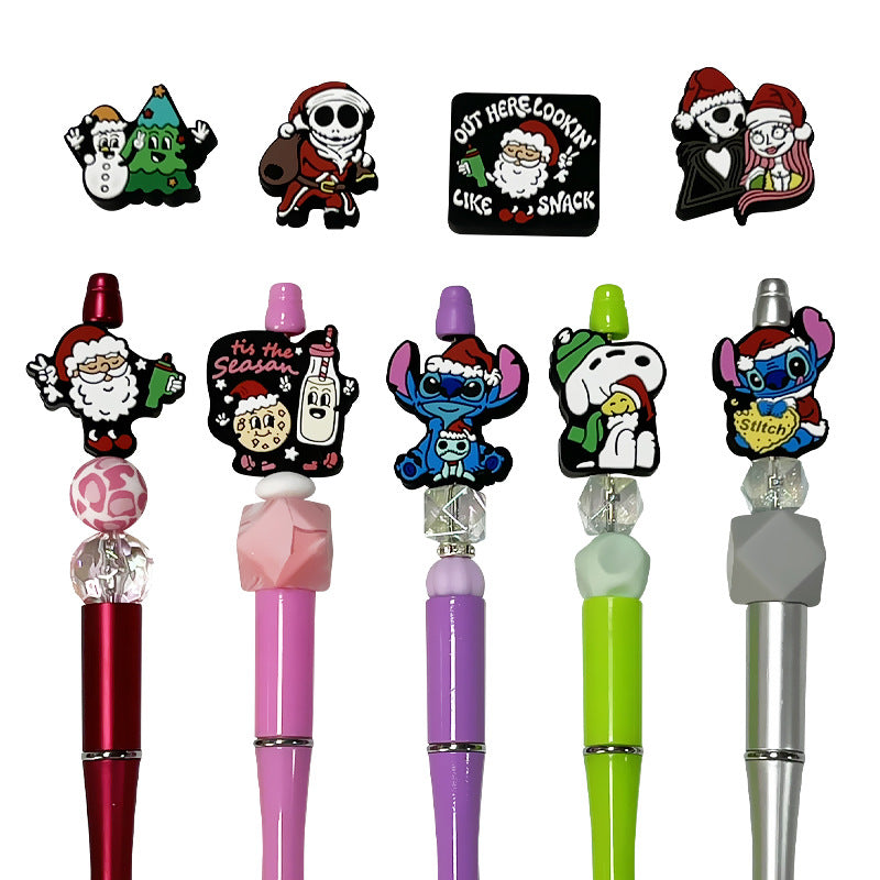 Silicone Focal Beads Christmas Skeleton Stitch With Santa Hats 20pcs 2