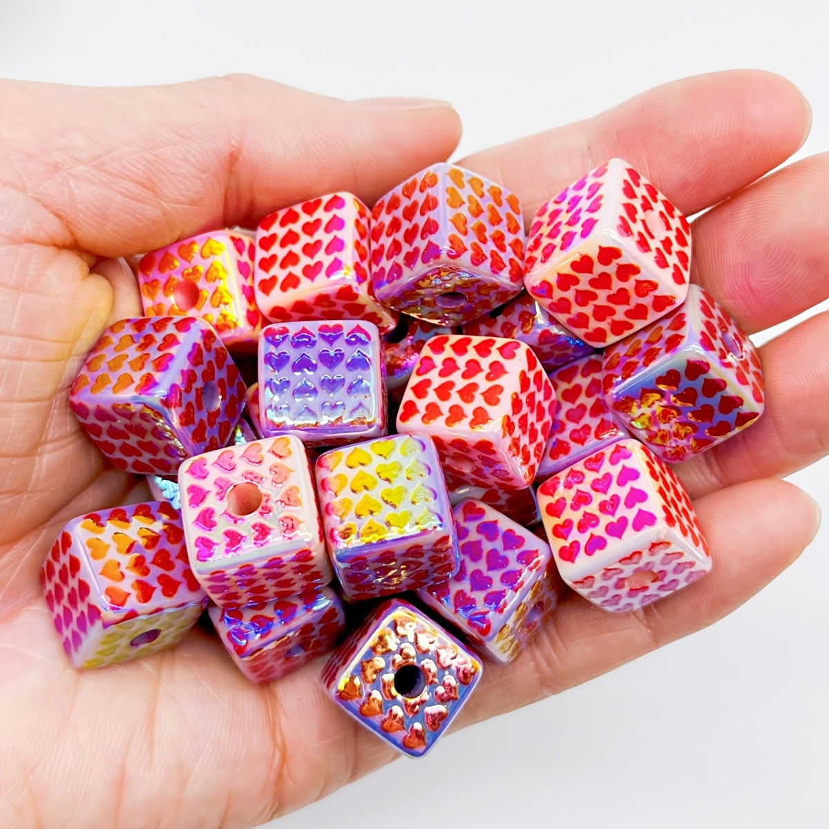 Plating Heart Acrylic Square Beads 15mm Glossy Pattern 50pcs 4