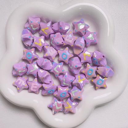Hand-Painted Star Acrylic Beads 22mm Glossy Pastel 5pcs 16