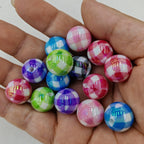 UV Plating Round Acrylic Beads 16mm Houndstooth Pattern 100pcs