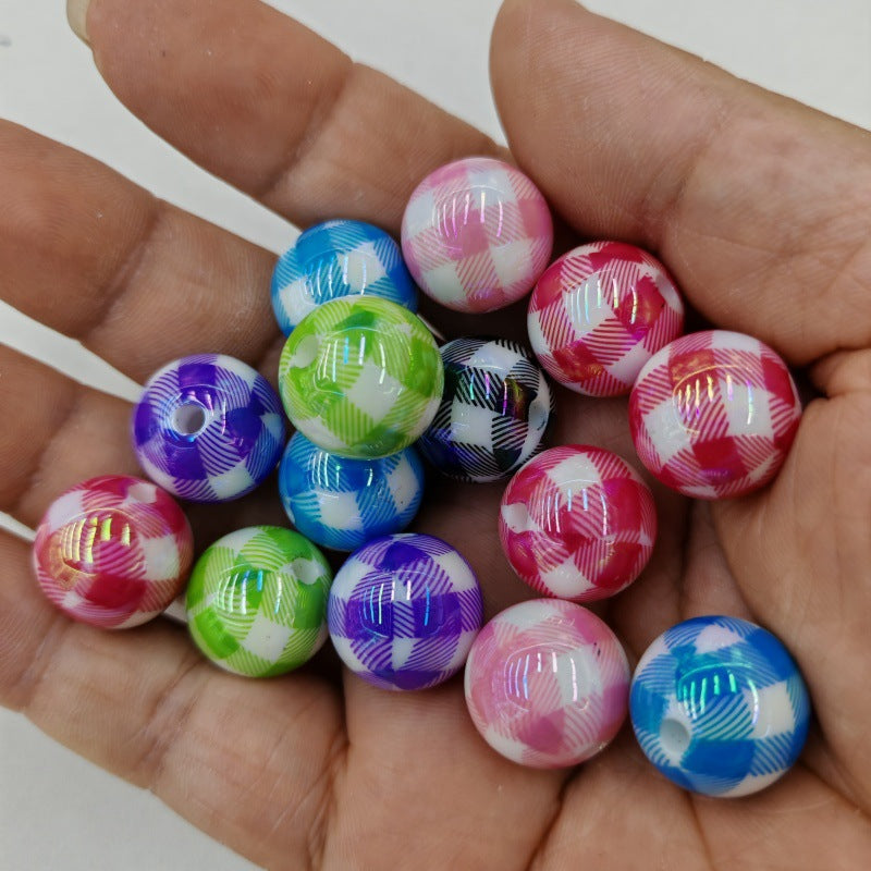 UV Plating Round Acrylic Beads 16mm Houndstooth Pattern 100pcs