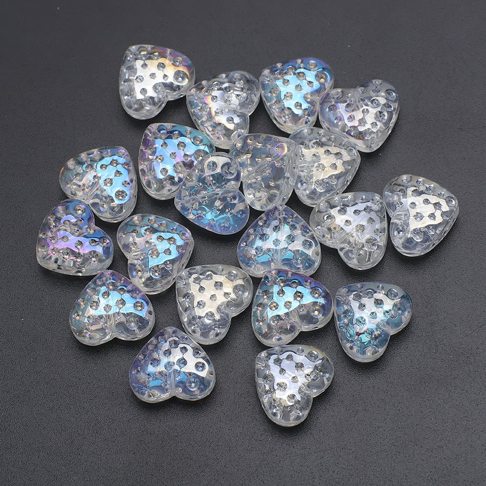 Electroplated Heart Glass Beads 13x15mm Peach Metallic 20pcs 7