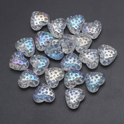 Electroplated Heart Glass Beads 13x15mm Peach Metallic 20pcs 7