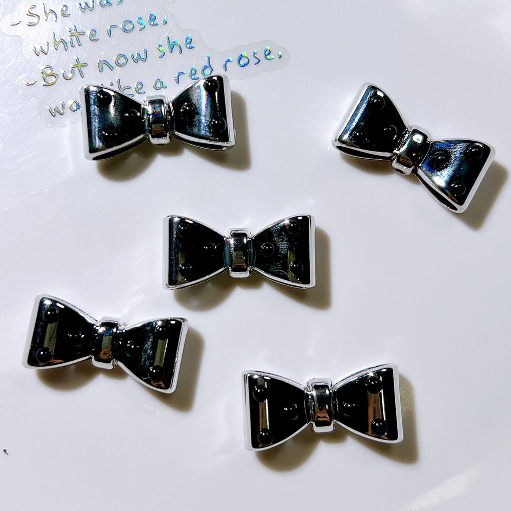 Plated Bow and Star Acrylic Beads Silver Metallic 10pcs