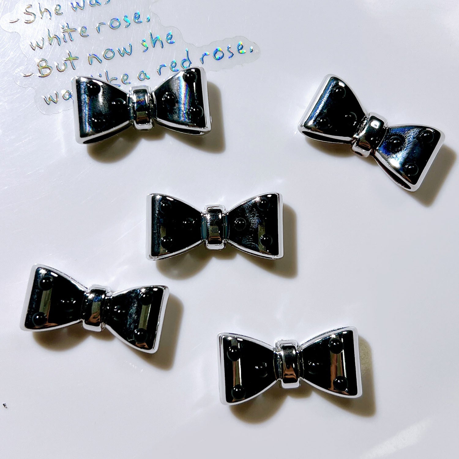 Plated Bow and Star Acrylic Beads Silver Metallic 10pcs