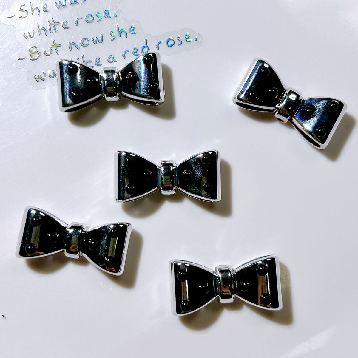 Plated Bow and Star Acrylic Beads Silver Metallic 10pcs