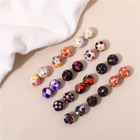 Japanese Vintage Showa Printed Resin Beads 10/12mm Glossy Floral 15pcs 2