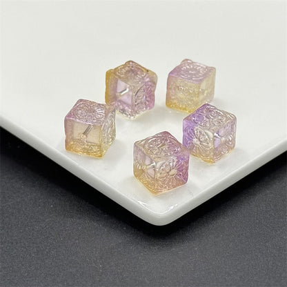 Carving Square Glass Beads 14mm Transparent Pastel Mixed 100pcs 9