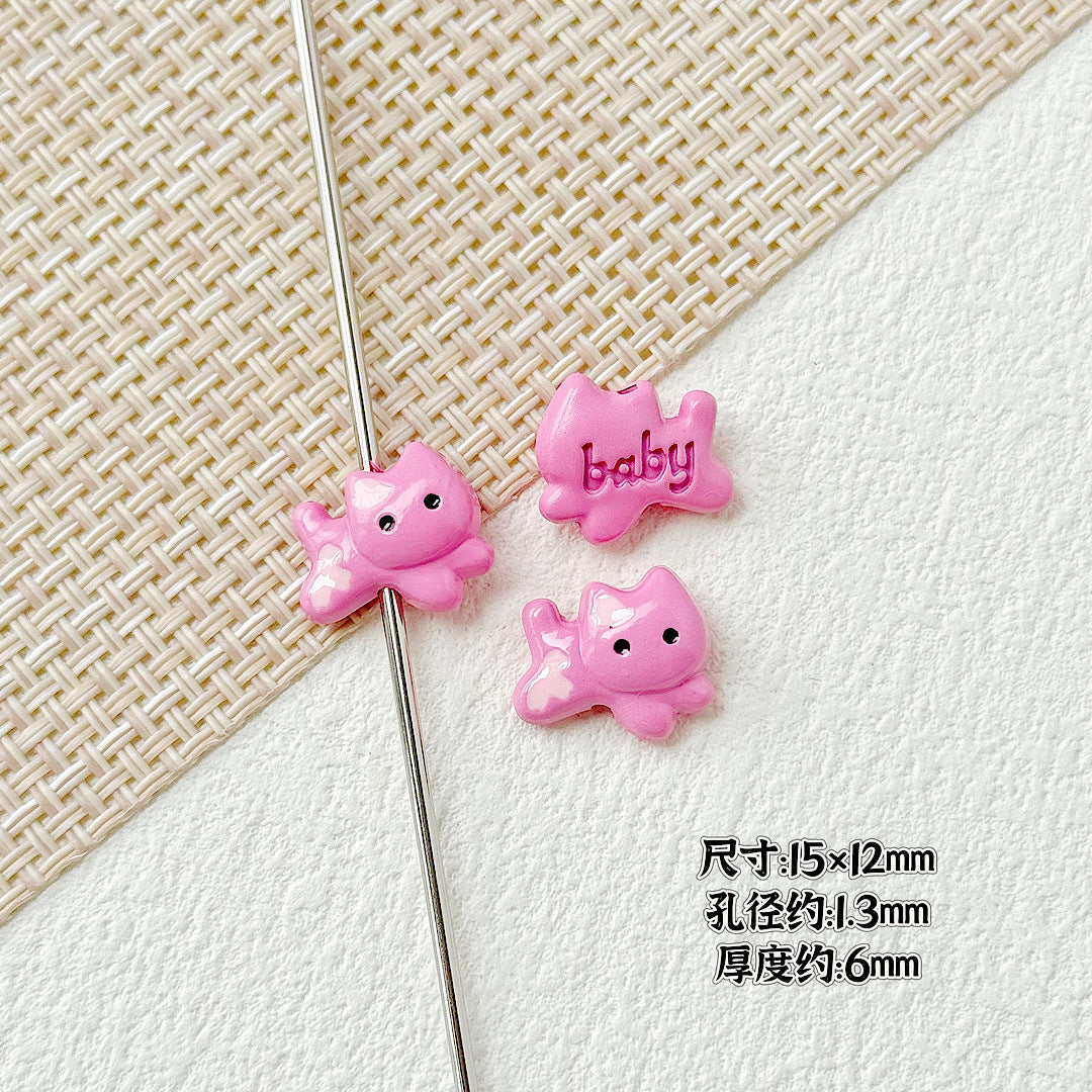 Baking Painted Bow Puppy and Dotted Kitten Metal Beads 15mm 20pcs 22