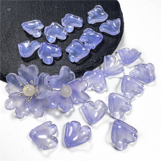Czech Glass Beads Peony Petal 19mm Translucent Lavender Heart 50pcs