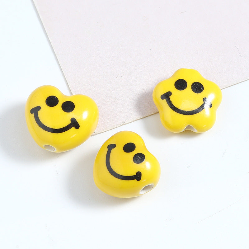 Yellow Smiley Star and Heart Ceramic Beads Glossy 10pcs 2