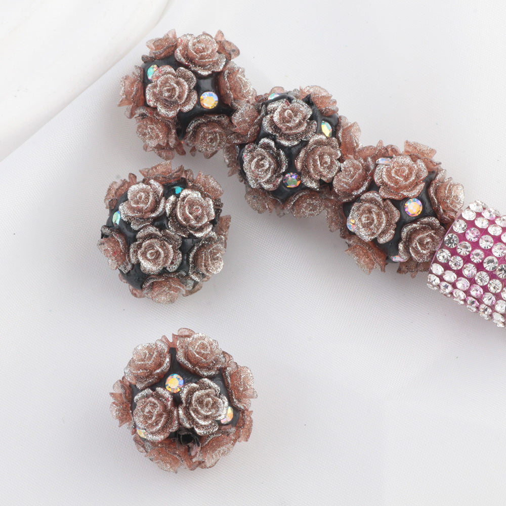 Flower Cluster Clay Beads 20mm Glitter Gothic Rose Bubblegum 10pcs 11