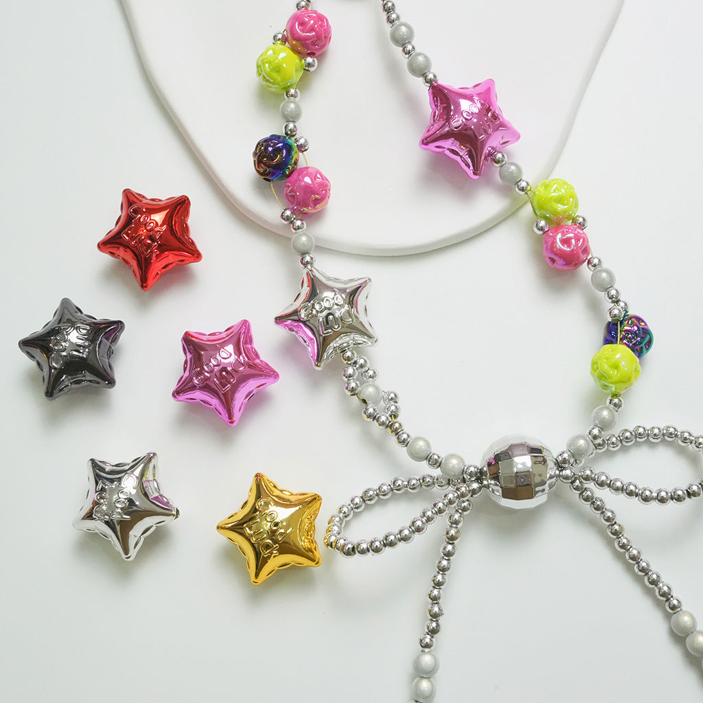 UV Plating Balloon Shaped Star Acrylic Beads 25mm Metal Colored 50pcs 4
