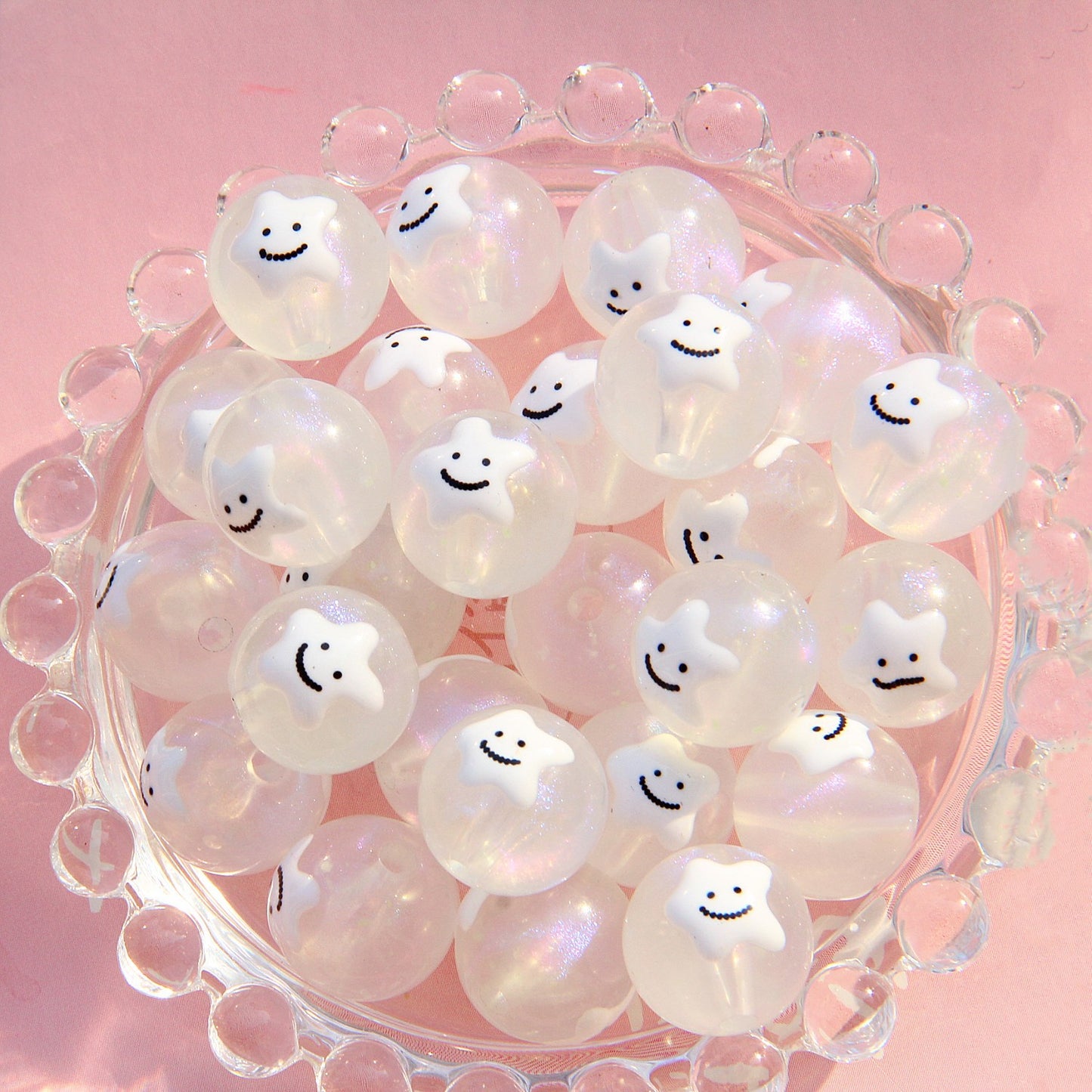 Painted Smiley Face Acrylic Beads 16mm Glow In The Dark 10pcs 12