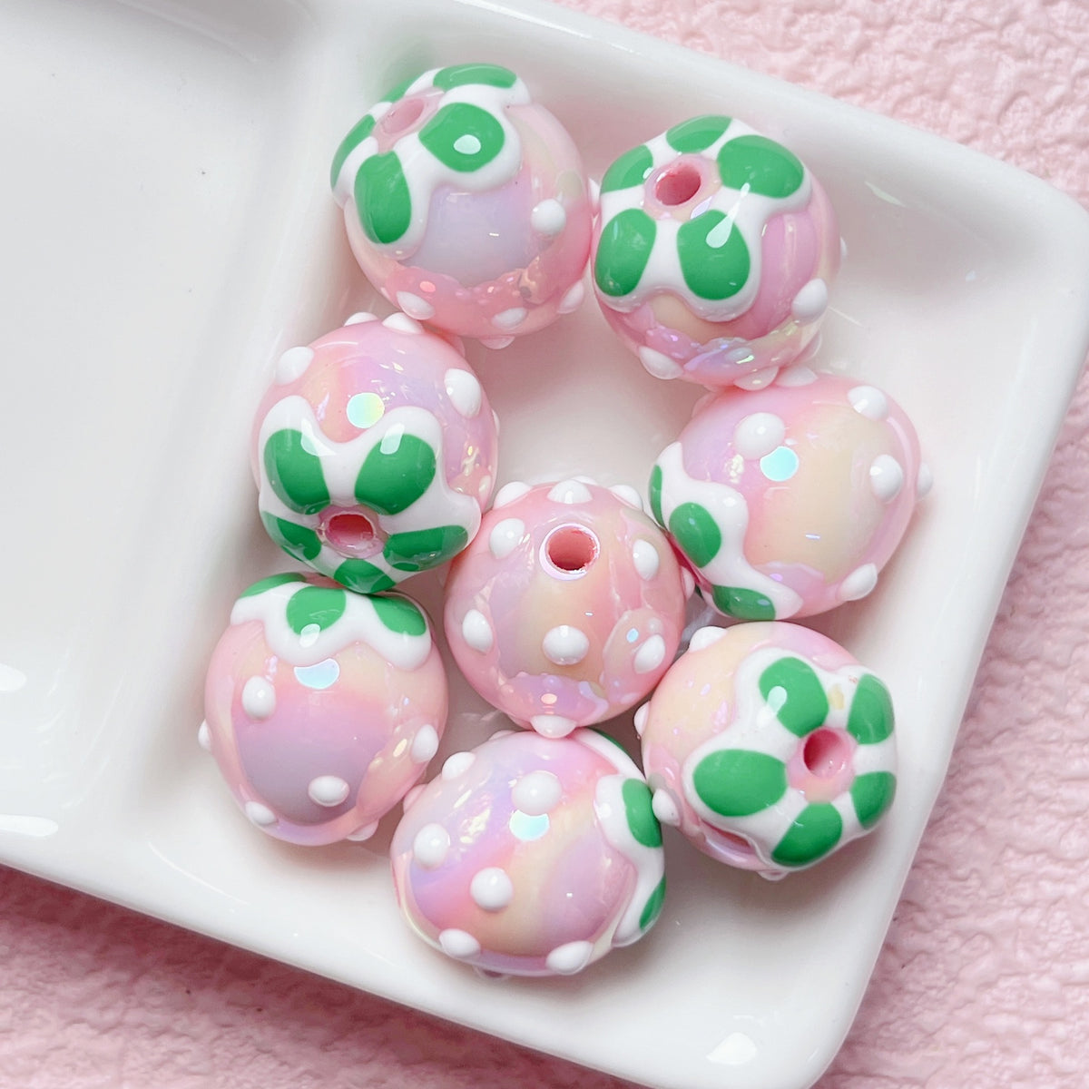 Plating Hand Painted Strawberry Acrylic Beads 17mm Colorful 5pcs 2