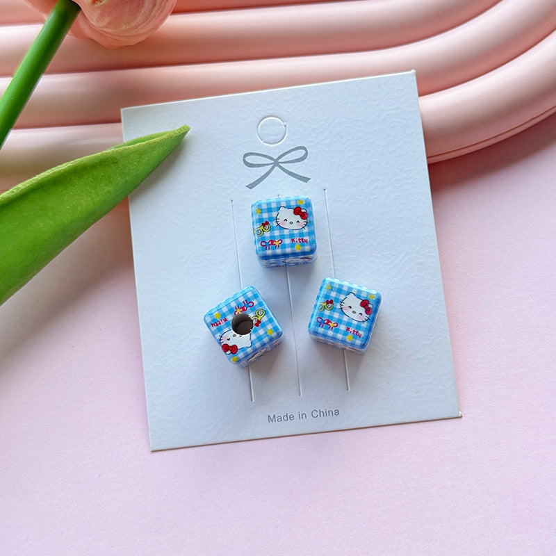 Checkered Square Acrylic Beads 12mm Hello KT Mixed Colors 20pcs 6