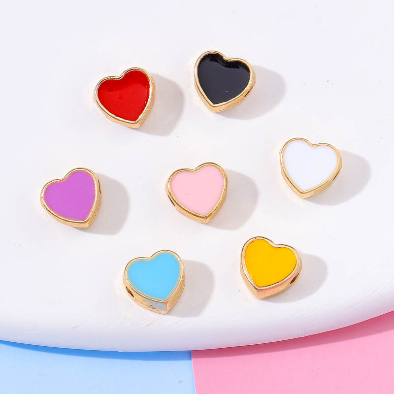 Heart Metal Beads 8mm Double-Sided Enamel Gold Tone 50pcs