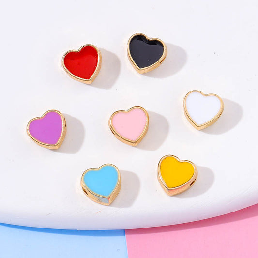 Heart Metal Beads 8mm Double-Sided Enamel Gold Tone 50pcs