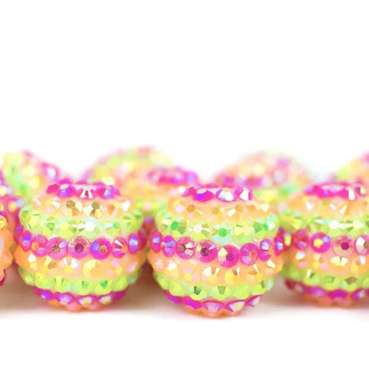 Striped Bubblegum Beads 16-22mm Rose Red Green Rhinestone 5pcs
