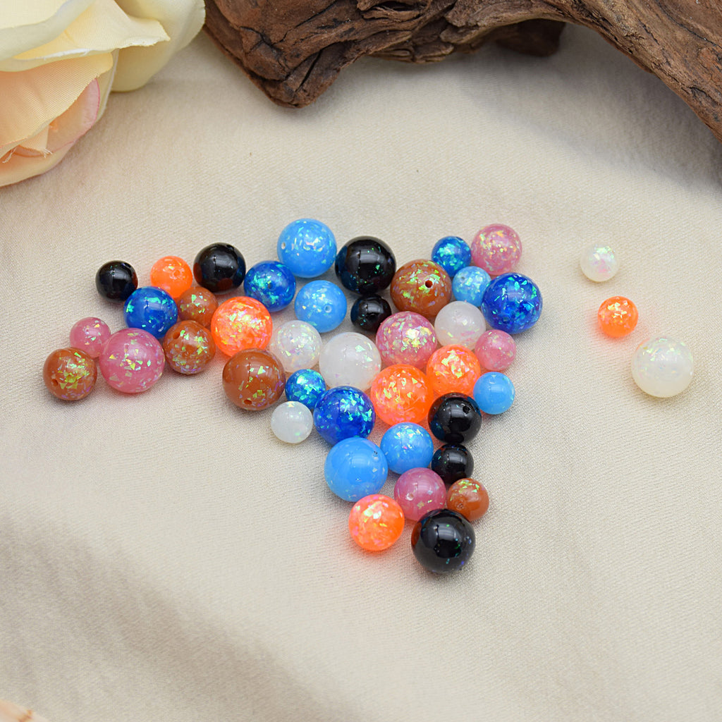 Glitter Powder Embedded Resin Beads 6-12mm Solid Colors 10pcs
