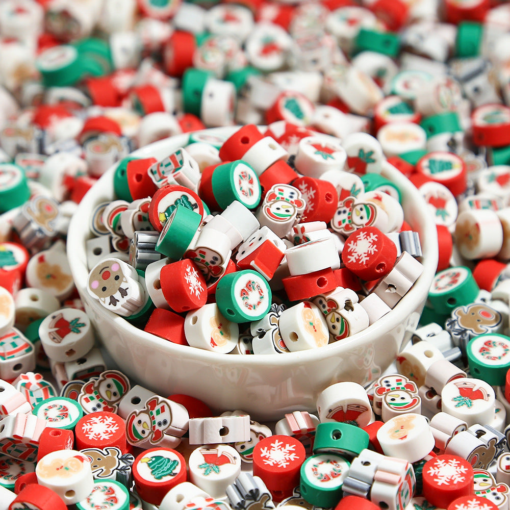 Flat Round Clay Beads 9mm Christmas Multicolor Festive 100pcs 3