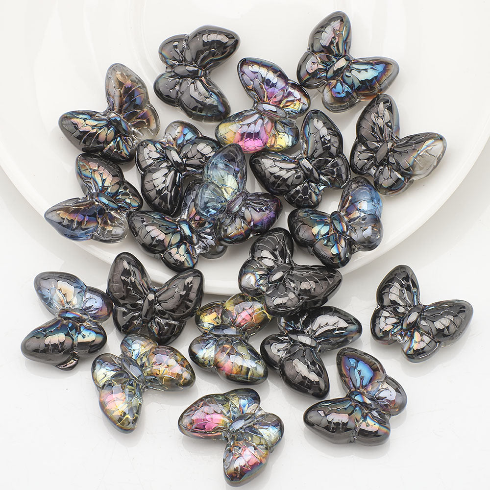 Plating Butterfly Glass Beads 17x10mm Iridescent Detailed Wings 10pcs 13