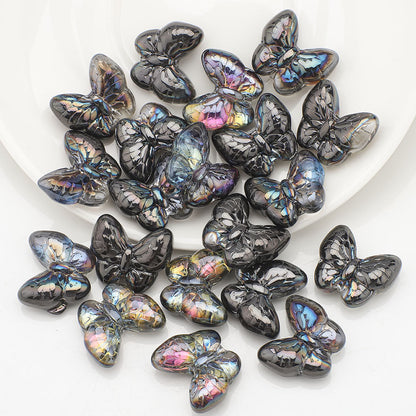 Plating Butterfly Glass Beads 17x10mm Iridescent Detailed Wings 10pcs 13