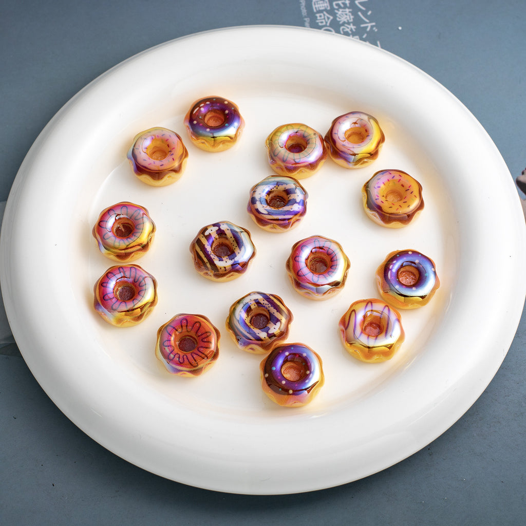 Plating Caramel-Glazed Donut Resin Beads 18mm 10pcs
