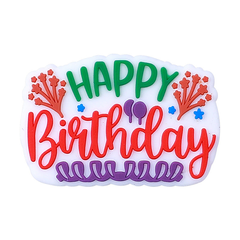 Silicone Focal Beads Unicorn KT Happy Birthday Layered Text 20pcs 7