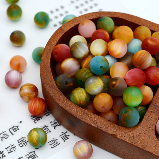Vintage Matte Oil Painting Color Imitation Opal Resin Beads 8-10mm 100pcs 2