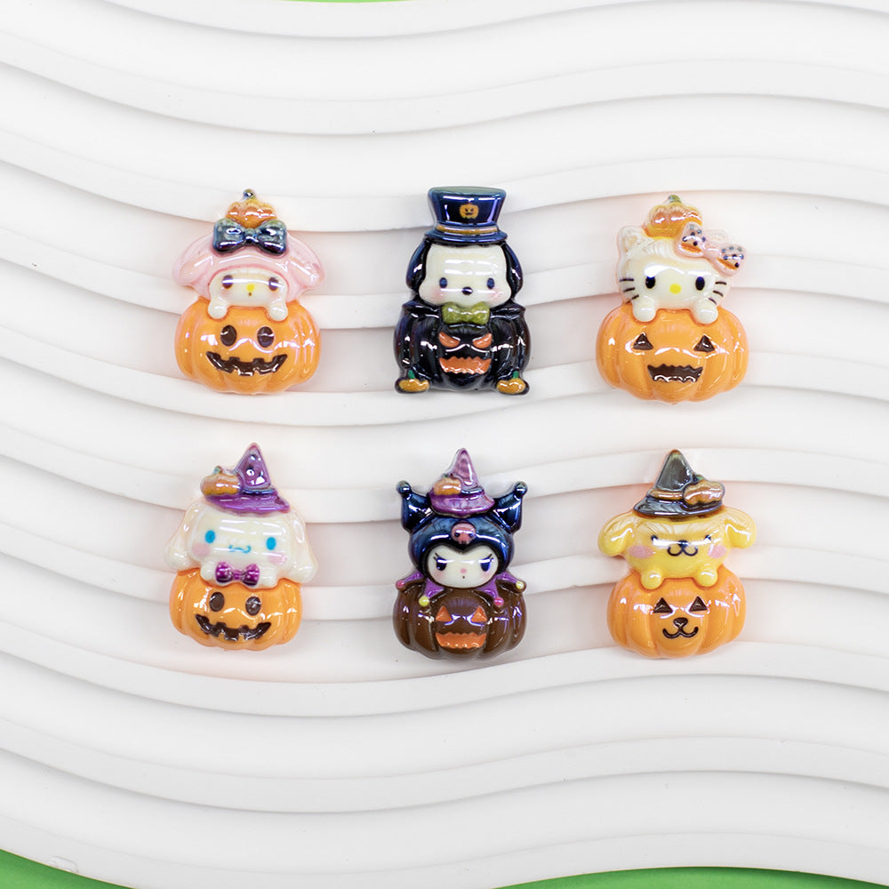 Plating Halloween Jack-O'-Lantern Resin Beads Glossy Sanrio 10pcs