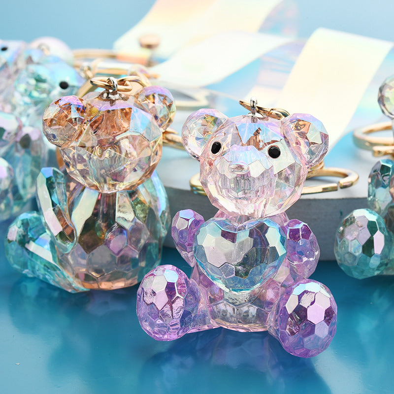 Acrylic Bear Keychain Faceted Iridescent Strap 14cm 2