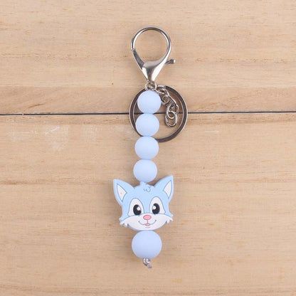 Silicone Cartoon Civet Cat Beaded Keychain Pastel Colors 6