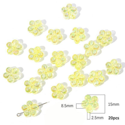 Transparent Chubby Five-Petal Flower Acrylic Beads 15mm Colorful 20pcs 11