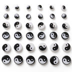 Tai Chi Flat Acrylic Beads 7-13mm Black White Color Printing 5pcs 4