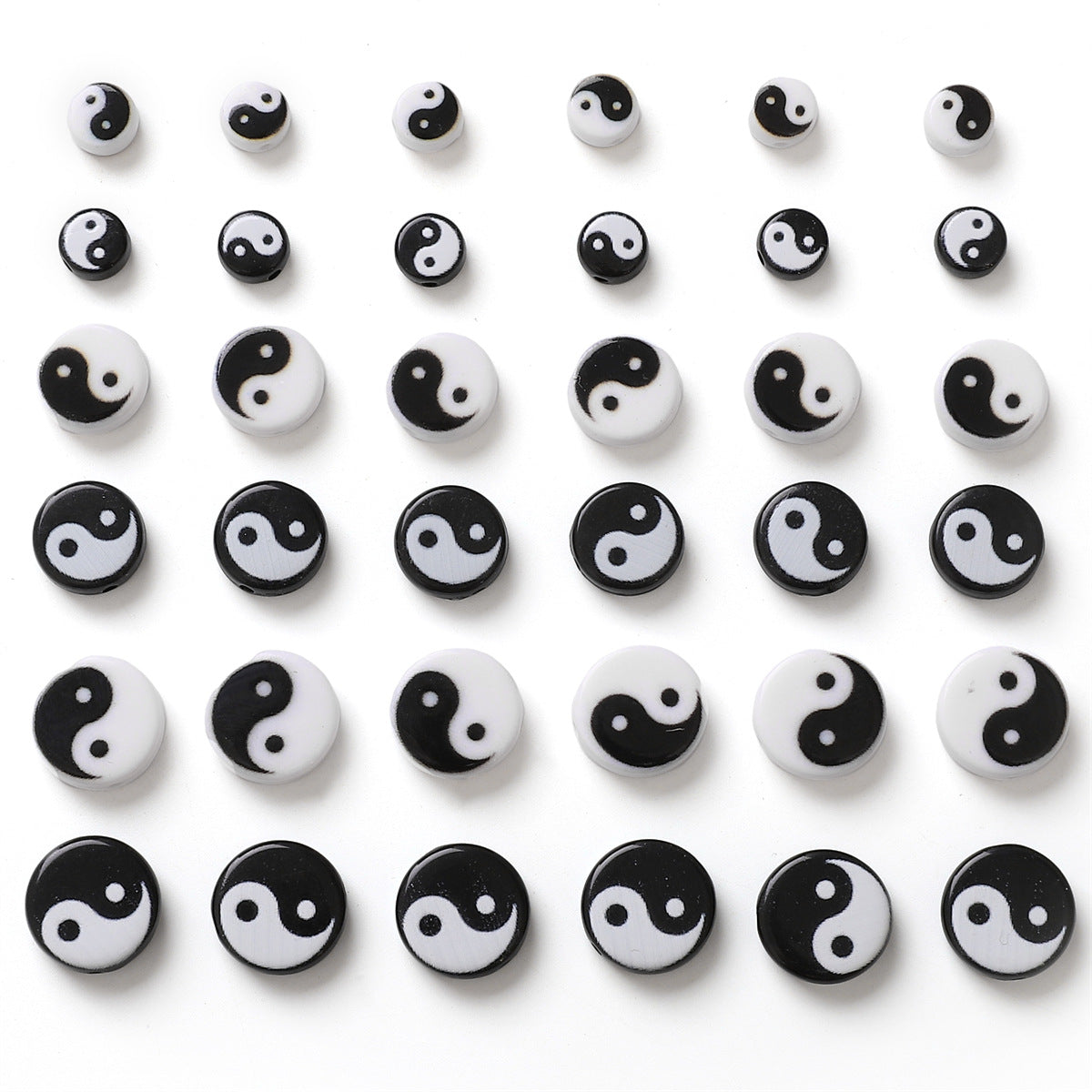Tai Chi Flat Acrylic Beads 7-13mm Black White Color Printing 5pcs 4