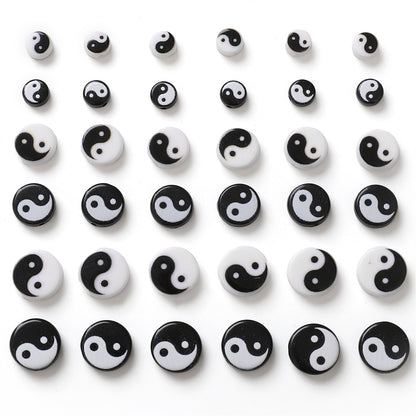 Tai Chi Flat Acrylic Beads 7-13mm Black White Color Printing 5pcs 4
