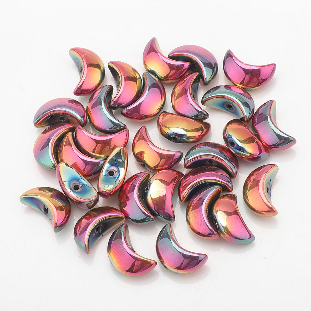 Moon Plated Transparent Crescent Glass Beads 9mm 14mm 30pcs 8