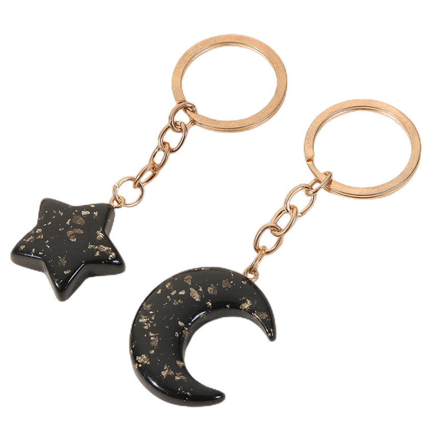 Acrylic Star Moon Couple Keychain Gold Flakes Delicate Chain 2