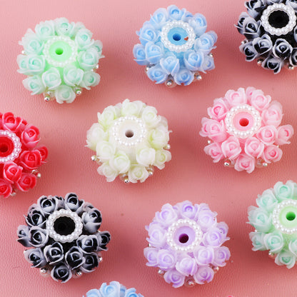 Flower Tiered Ball Resin Beads 22mm Vintage Pearl Accent 5pcs 4