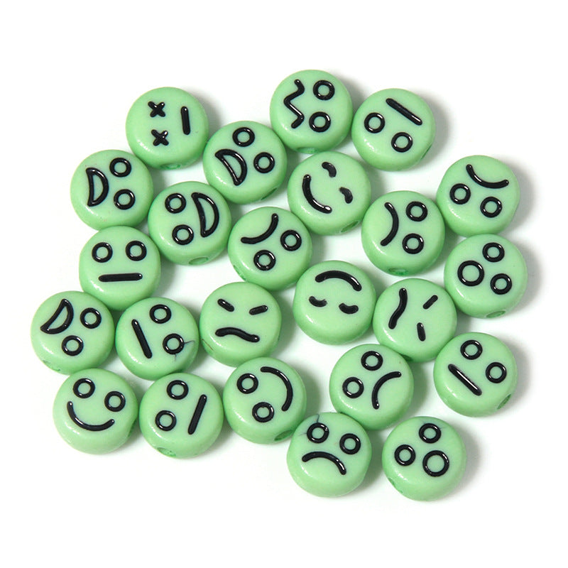 Cartoon Emoticon Flat Round Acrylic Beads 7x3.5mm Colorful 100pcs 13