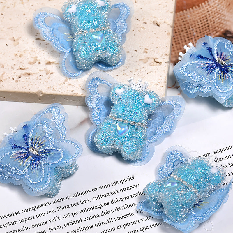 Winged Little Bear Rhinestone Beads 25x41mm Sparkling Lace Wings 5pcs 11