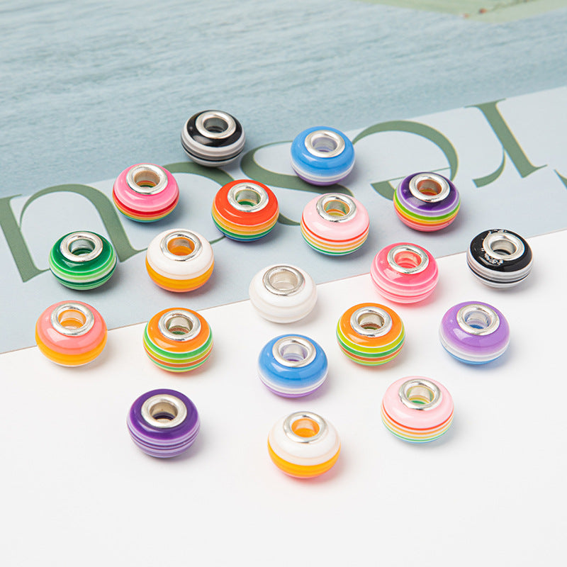 Acrylic Round Spacer Beads 14mm Rainbow Stripe Large Hole 50pcs