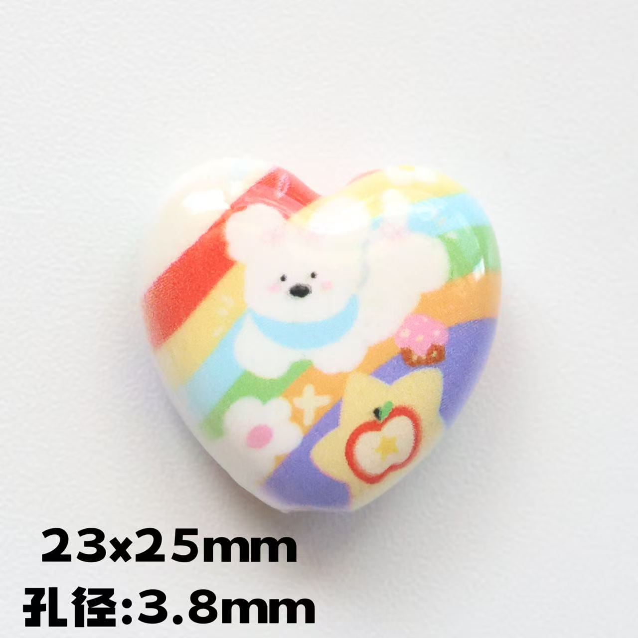 Cheerful Animal Printed Heart Acrylic Beads 25mm 20pcs 12