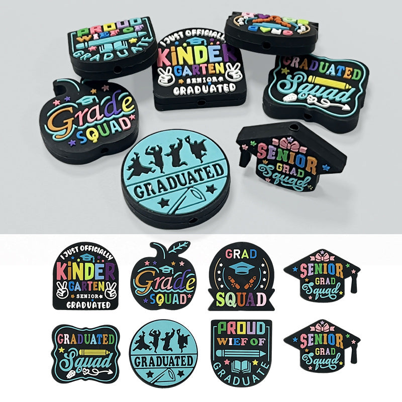 Silicone Focal Beads Graduation Season Colorful Text Design 20pcs 2