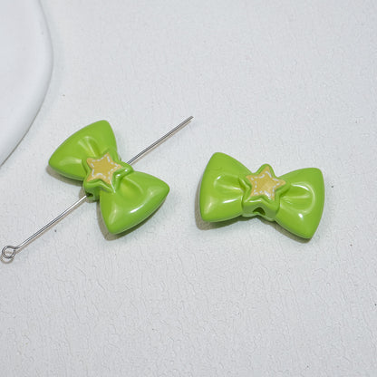 Painted Star Bow Acrylic Beads 28mm Glossy Mixed Colors 30pcs 6