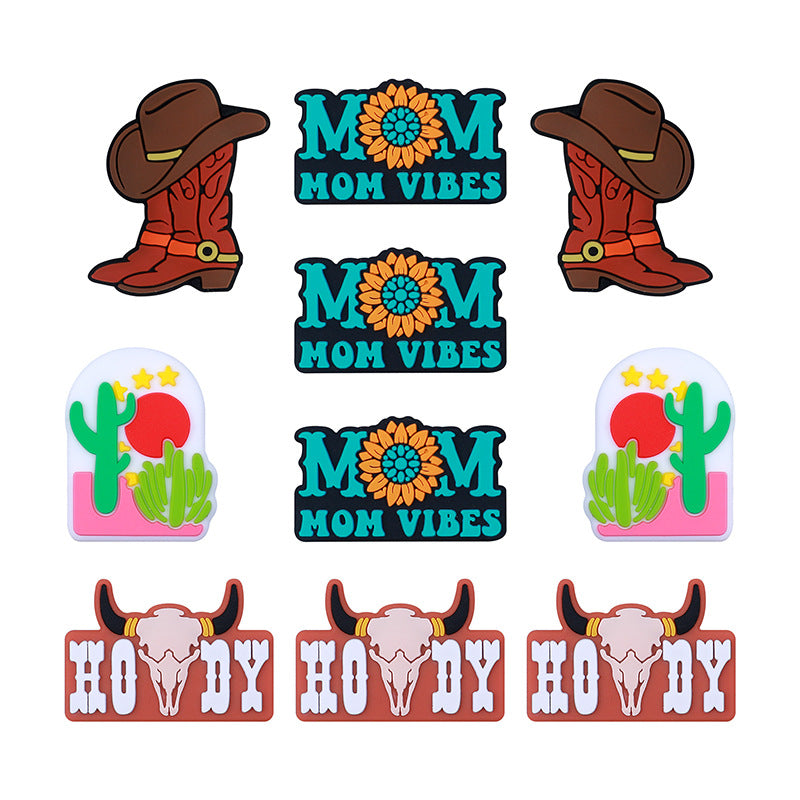 Silicone Focal Beads Cowboy Boots Hat Mom Vibes Sunflower 20pcs