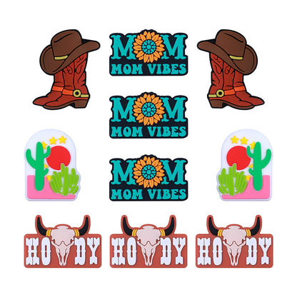 Silicone Focal Beads Cowboy Boots Hat Mom Vibes Sunflower 20pcs