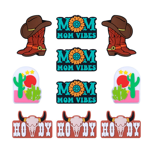 Silicone Focal Beads Cowboy Boots Hat Mom Vibes Sunflower 20pcs