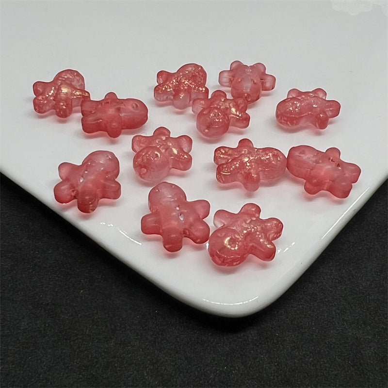 Frosted Gingerbread Man Glass Beads 14x15mm Colorful 100pcs 4